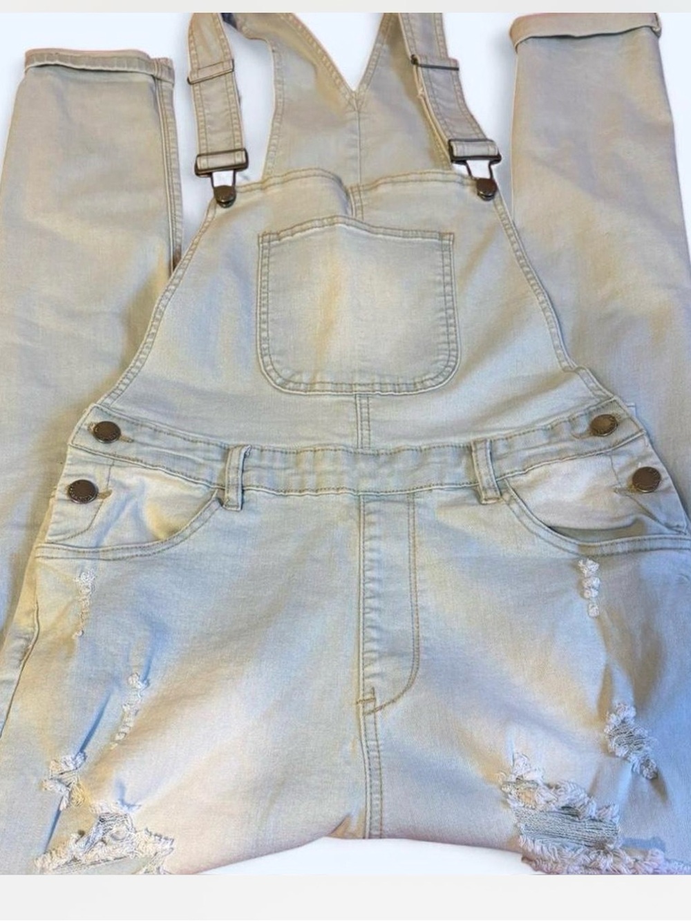Light Blue Distressed Denim Overalls for Men
